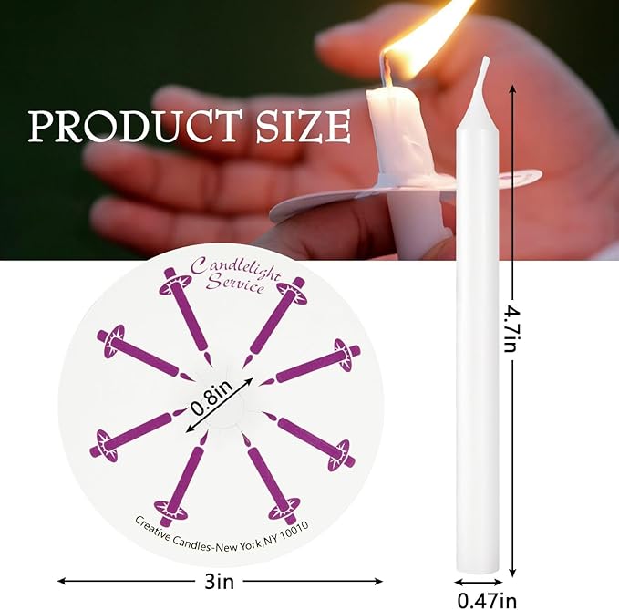 100 pcs Church Candles with Drip Protectors for Devotional Candlelight Vigil Service, Unscented White 5" H X 1/2" D, No Smoke, Shabbat, Praye