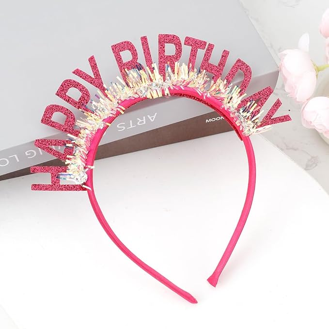 Birthday Headband Tiara, Happy Birthday Headband Tiara Accessories for Women, Rose Red Tiaras Crown Accessories Decorations Party Favors for Girl Princess