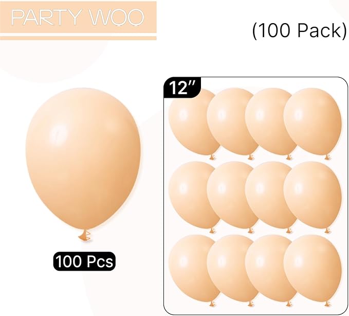 PartyWoo Nude Balloons 100pcs 12 Inch Apricot Boho Fall Neutral Latex Helium Balloons for Graduation Wedding Anniversary Birthday Boy Baby Shower Woodland Boho Theme Party Decorations Brown-F05