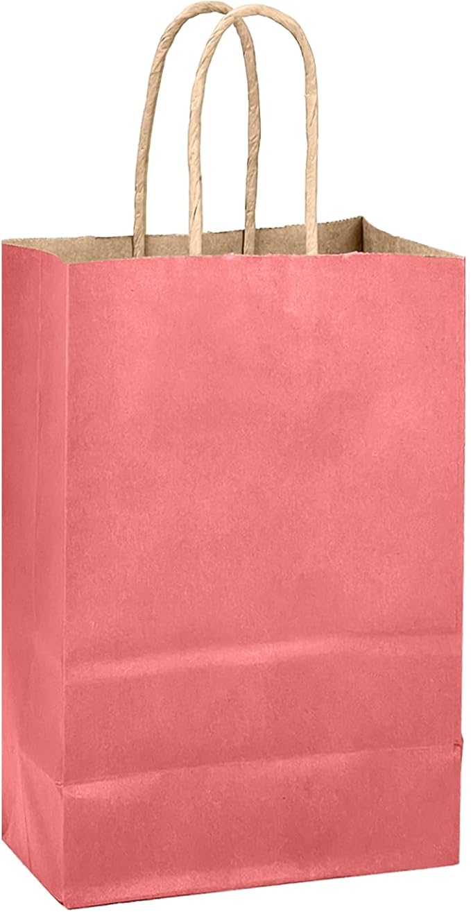 qiqee Pink Gift Bag with Handles Bulk 24Pcs Paper Bags -10.6"x8.3"x4.3"Party Favor Bags - Solid Color