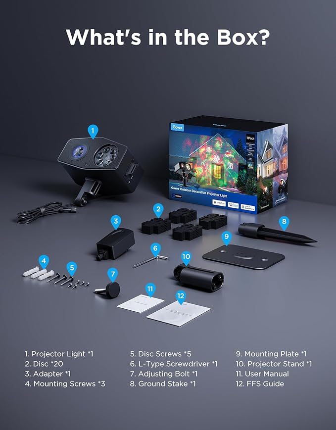 Govee Outdoor Decoration Projector Light, Upgraded LED Snowflake Projector, IP67 Waterproof, 180° Rotation, 20 HD Effects & 58 Scene Modes with App Control, Works with Alexa, Google Assistant, Matter