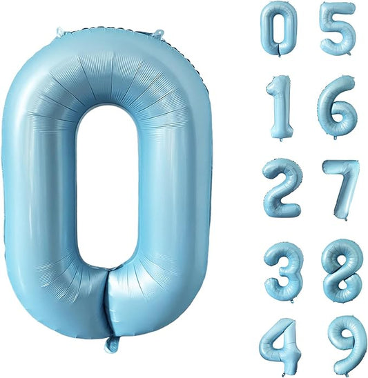 40 Inch Matte Blue 0 Number Balloons Light Blue Number 0 Foil Balloon Mylar Helium Balloon for Birthday Party Decoration Wedding Anniversary Supplies (Number 0)