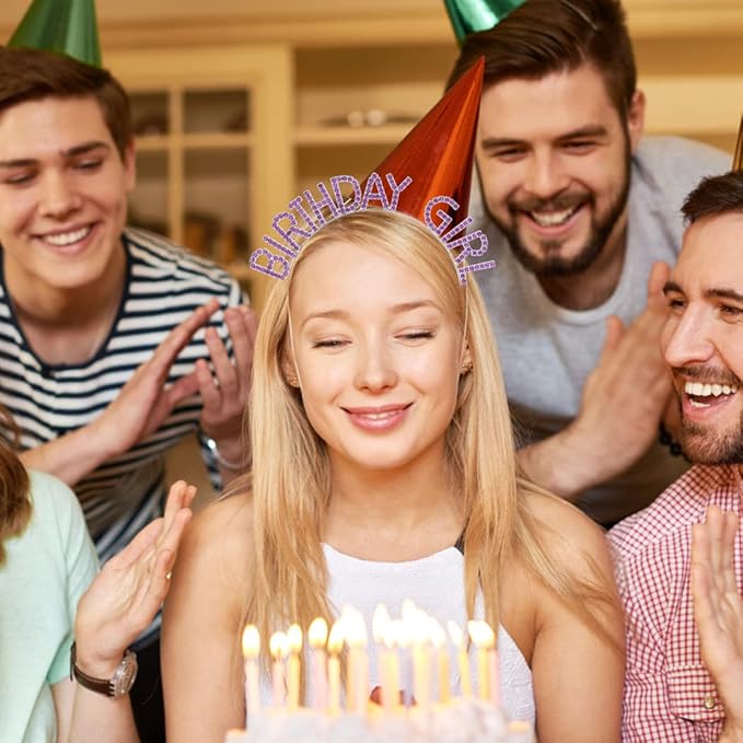 AOPRIE Birthday Girl Sash Crowns Happy Birthday Tiara for Women Purple Headband Princess Crown Rhinestone Accessories