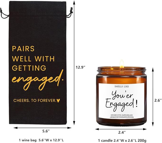 Engagement Gifts for Couples Her Engagement Party Decorations Gift for Couple Wine Bag Scented Candles Set Pairs Well with Getting Engaged Gifts To Forever Black Wine Bottle Bag
