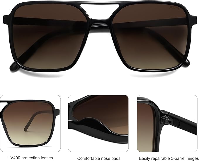 SOJOS Trendy Vintage Aviator Square Sunglasses For Womens Mens Retro 70s UV400 Women Sun Glasses SJ2327
