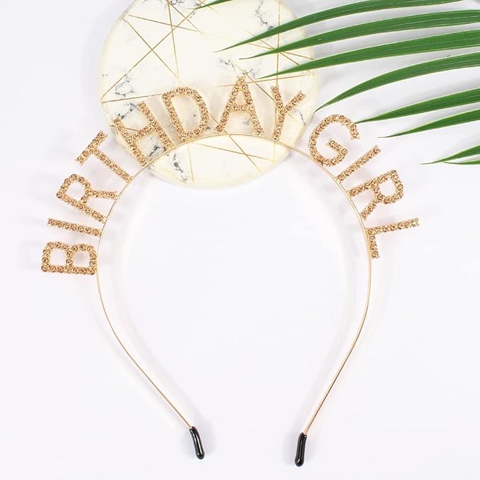 AOPRIE Birthday Girl Headband Tiara for Women & Girls - Happy Birthday Princess Crown Rhinestone Accessory, Gold Yellow