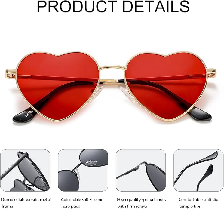 JOVAKIT Polarized Heart Sunglasses for Women Fashion Lovely Style Metal Frame UV400 Protection Lens