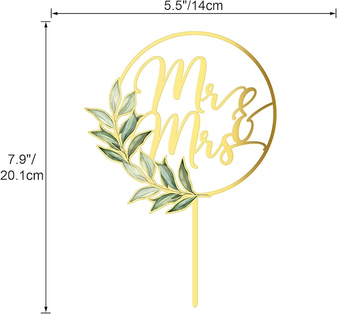 Mr & Mrs Cake Topper Gold Acrylic Greeny Wedding Cake Topper Decoration (Design 02)