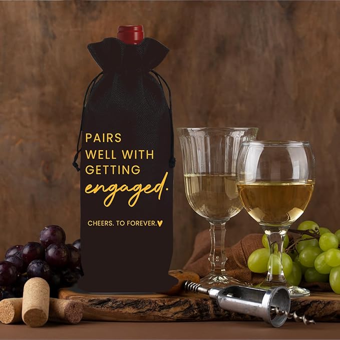 FBCCZEY Engaged Gifts Engagement Gifts for Couples Her Engagement Party Decorations Bridal Shower Decorations Wine Gift Bag Cheers To Forever Wine Bag - Black