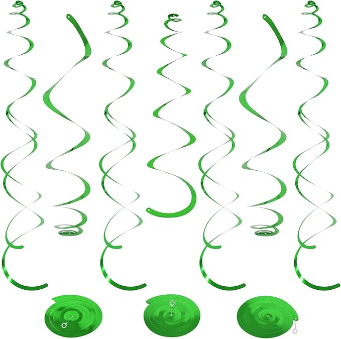 24 PCS Green Hanging Swirl, Sparkle Ceiling Hanging Decorations, Plastic Streamer Party Decorations with Double-Swirls and Single-Swirls for Birthday Decorations, Christmas，Graduation, Baby Shower