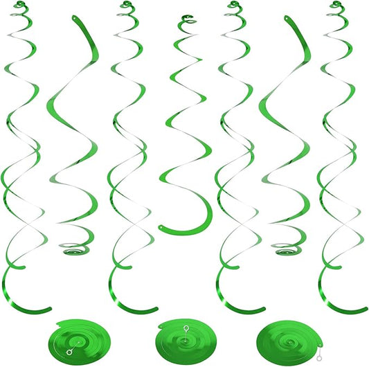 24 PCS Green Hanging Swirl, Sparkle Ceiling Hanging Decorations, Plastic Streamer Party Decorations with Double-Swirls and Single-Swirls for Birthday Decorations, Christmas，Graduation, Baby Shower