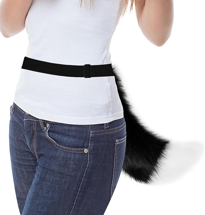 Adolala Faux Fur Wolf Fox Tail with Adjustable Elastic Belt Halloween Cosplay Costume Accessory
