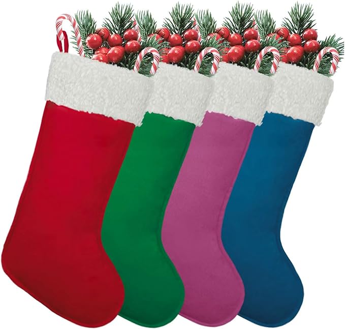 4Pack Christmas Stockings 20 Inches Large Merry Christmas Stocking Holiday Party Decor Hanging Tree Fireplace Mantle (4, Multi-Large)