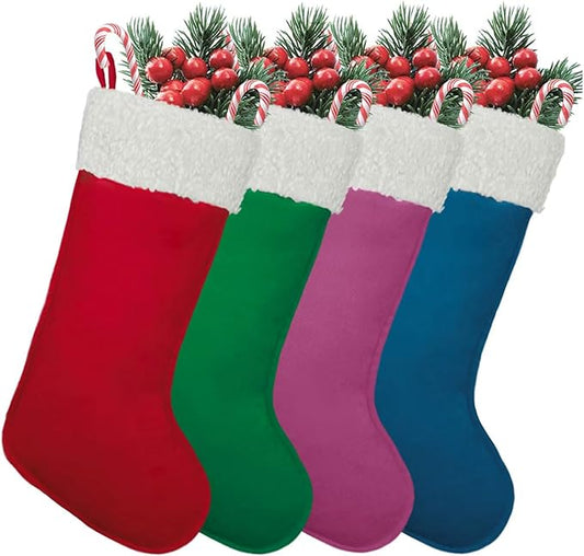 4Pack Christmas Stockings 20 Inches Large Merry Christmas Stocking Holiday Party Decor Hanging Tree Fireplace Mantle (4, Multi-Large)