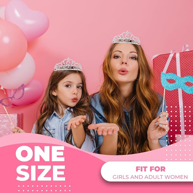 Birthday Tiara and Crown with Sash for Women, Hair Accessories for Wedding Party Costume (A1 - Silver)