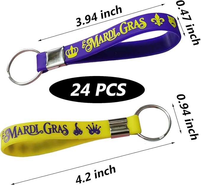 CupaPlay 24PCS Mardi Gras Party Rubber Keychains - Mardi Gras Carnival Birthday Party Favors Supplies Goodie Bag Stuffers Fillers Gifts Prize for Boys Girls