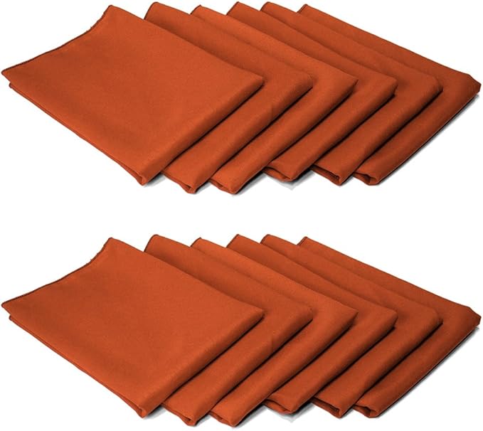 TableLinensforLess 17"x17" Polyester Cloth Napkins, Set of 12 (Burnt Orange) | Easy-Care, No-Iron Finish, Superior Color Retention, Machine Washable