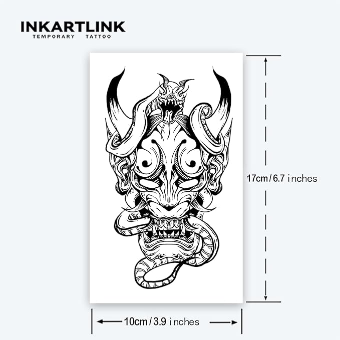 INKARTLINK Tattoo Tech,2 Sheets Extra-Large Semi Permanent Tattoo,Adult Art Design Temporary Tattoos, Lasts 1-2 Weeks, Waterproof, Realistic look, No Adhesive, No reflection (Demon Design?