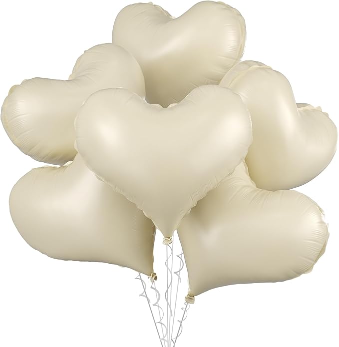 Cream White Heart Balloons,24Inch Large White Heart Foil Balloons for Valentine's Day Birthday Wedding Baby Shower Anniversary Party Decorations