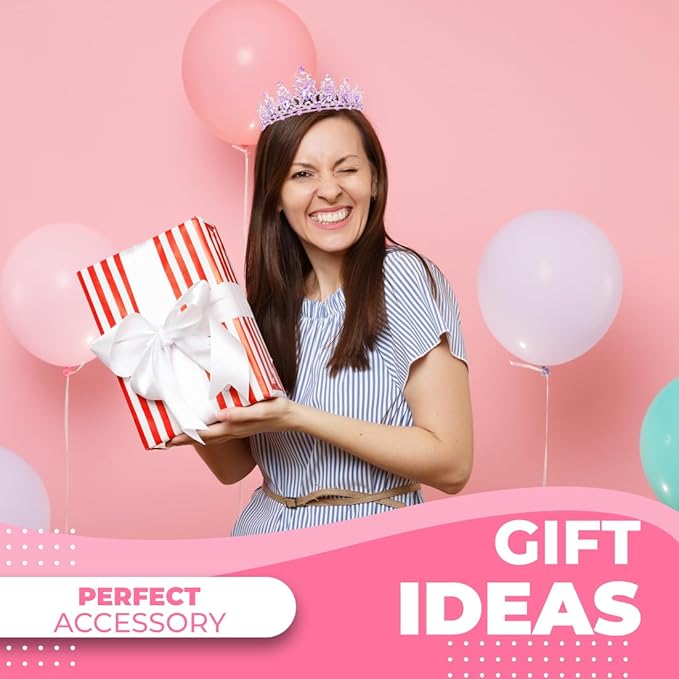 Birthday Tiara Crown with Sash for Women, Headband Hair Accessories for Wedding Party Costume Purple