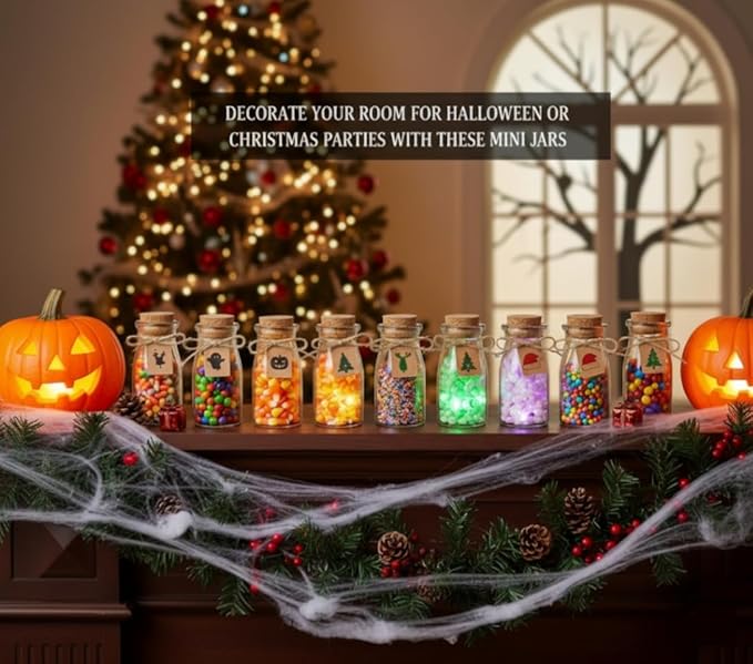 Otis Classic Small Glass Jars with Lids – Set of 12 Mini Glass Bottles with Corks for Halloween Decorations Fall Décor Wedding & Party Favors, Halloween DIY Crafts, Potions, Spices & Candy, 3.4 oz
