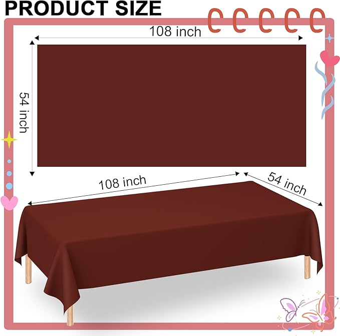 WNINK 6 Pack Maroon Tablecloths Burgundy Disposable Table Covers 54" x 108" Table Cloths for BBQ Birthday Picnic Bridal Shower Engagement Wedding Plastic Table Cloths for Parties