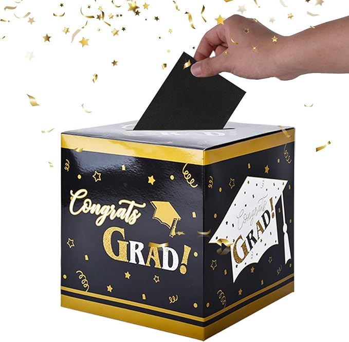 Gatherfun Graduation Decorations Graduation Box Grad Card Box for Grad Party Favors Decor Party Supplies Black