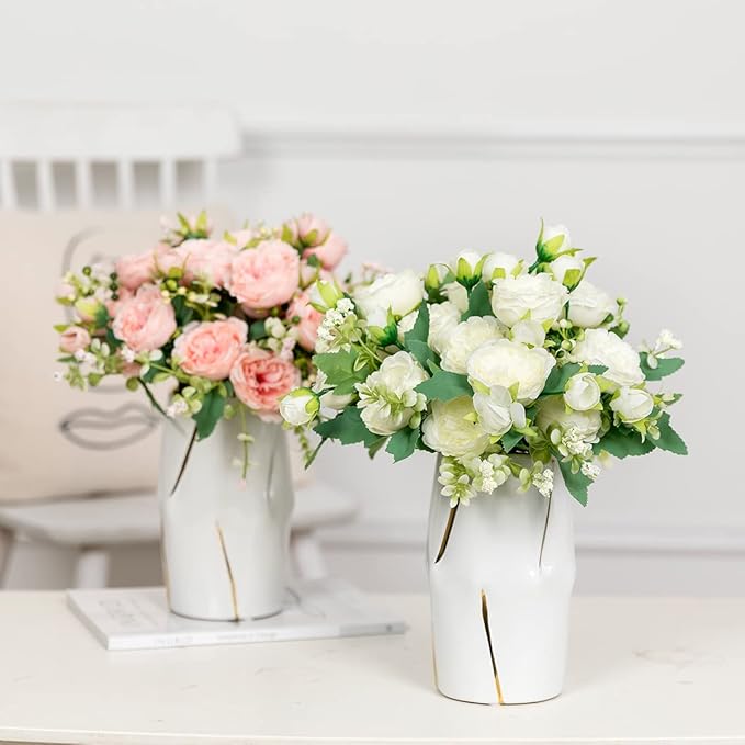 Floweroyal 8 Bunches Peony Artificial Flowers White Flowers Silk Peonies Bouquets for Wedding Party Table Centerpieces Floral Arrangement Home Kitchen Decor