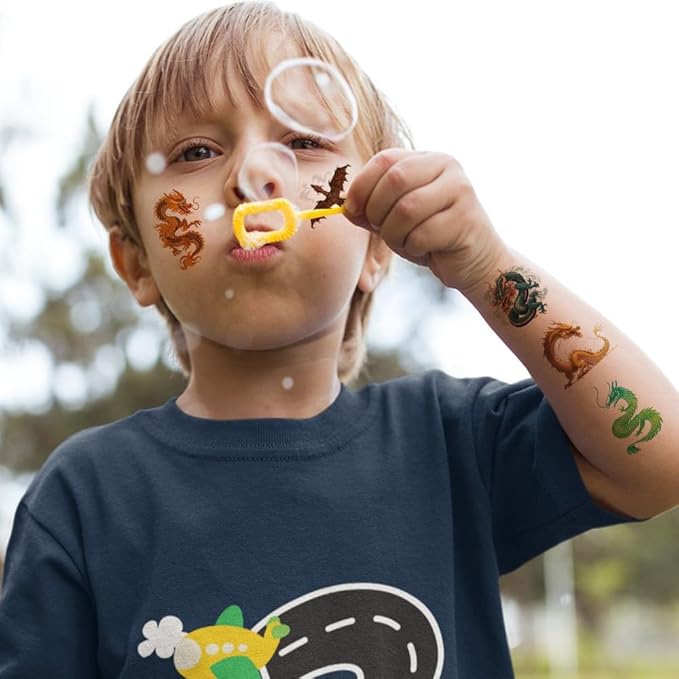 60 Pcs Dragon Temporary Tattoos for Boys Kids, 10 Sheets Dragon Tattoos for Boys Children Birthday Party Supplies Gifts Decoration