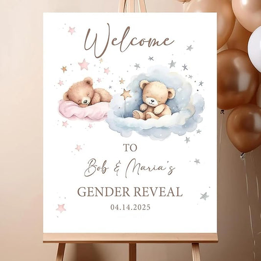 Gender Reveal Welcome Sign – Teddy Bear Balloon Theme,Personalized Teddy Bear Gender Reveal Welcome Sign, He or She Yard Sign, Boy or Girl Gender Reveal Sign, We Can Bearly Wait Gender Reveal .12