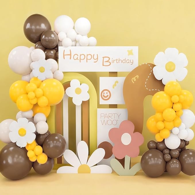 Yellow Brown White Balloon Garland Arch Kit, 155Pcs Latex Balloons Different Size 18 12 10 5 inch for Birthday Wedding Party Baby Shower Bridal Shower Decoration