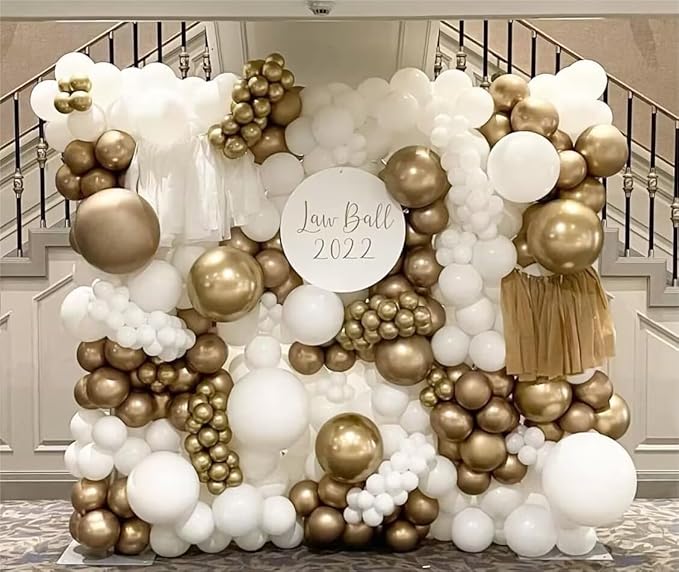 143 Pack Gold White Champagne and Pearl Balloons Garland & Arch Kit-Small and Large White， Gold Balloons -Gold and white Bridal Shower Wedding Birthday Baby Shower Party Decorations