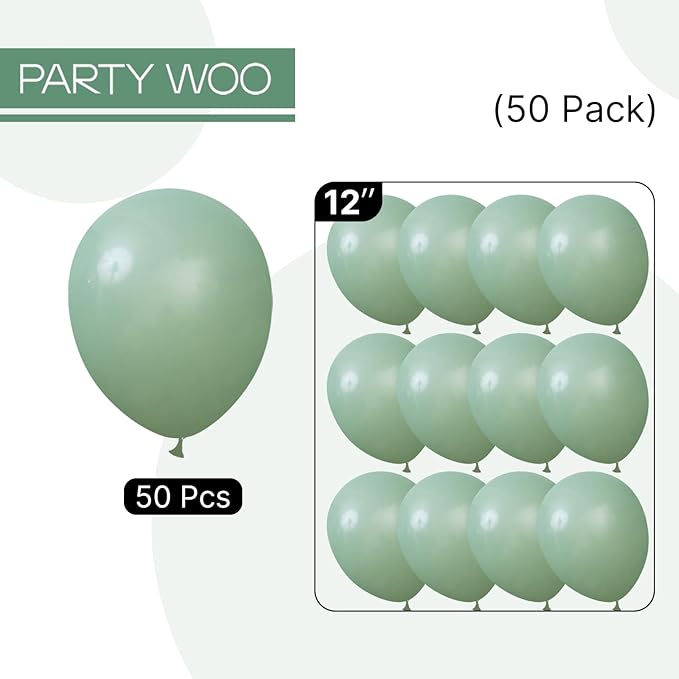 PartyWoo Sage Green Balloons 50 pcs 12 Inch Matte Dusty Olive Boho Green Eucalyptus Latex Helium Balloons for Wedding Baby Shower Gender Reveal Birthday Graduation Safari Party Decorations Green-F03