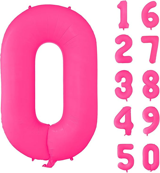 Fluorescent Rose Red Number Balloon 40 inch Giant Foil Helium Balloons Pink Number 0 Balloon for Birthday Party Decorations
