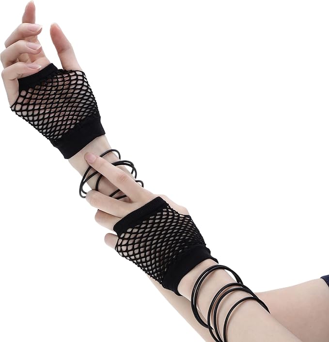 Blulu 80s Accessories for Women Dress Costume Lace Headband Earrings Fishnet Gloves Necklace Bracelet