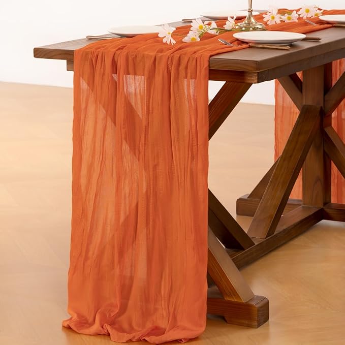Socomi Orange Fall Thanksgiving Cheesecloth Table Runner Boho Rustic Gauze 120 inch 10FT Cheese Cloth Runner for Wedding Party Baby Shower Birthday Home Decor Holiday Decorations