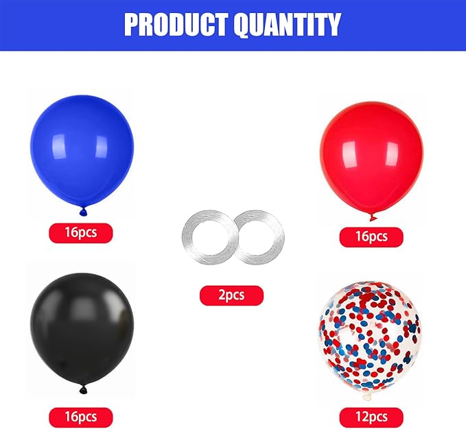 60PCS Blue Red and Black Balloons,Blue Red and Black Balloon Arch Kit Red Black and Blue Birthday Decorations,Suitable for Hero Party Birthday Shower Graduation Party Decorations