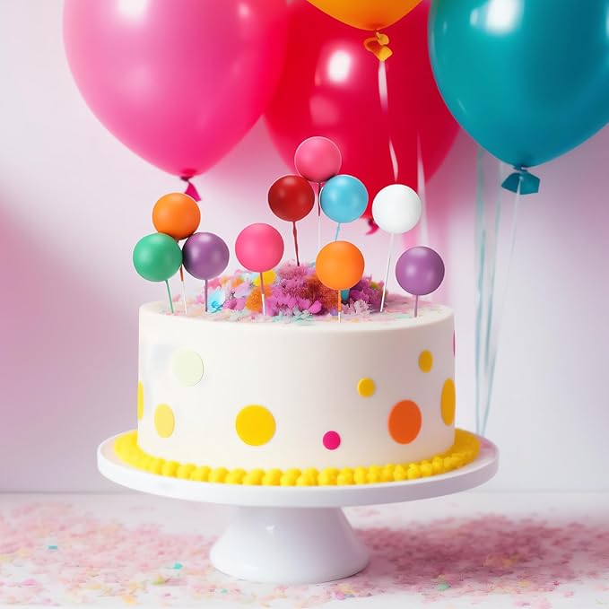 Sieral 40 Pcs Mini Balloon Cake Toppers Colorful Rainbow Cake Topper Round Foam Balls Cupcake Toppers for Birthday Baby Shower Wedding Party Decorations