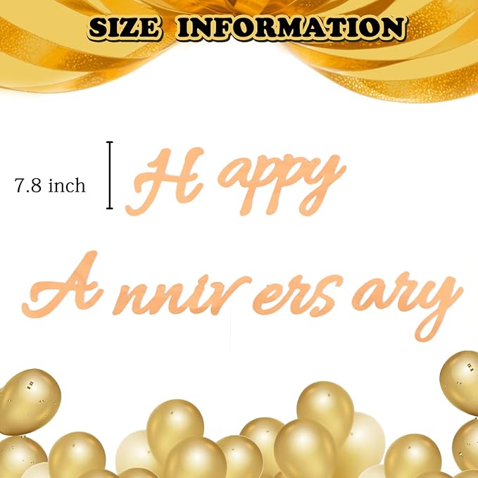 Happy Anniversary Banner Balloons Wedding Love Party and Background Indoor Outdoor Decorations (Rose Gold)