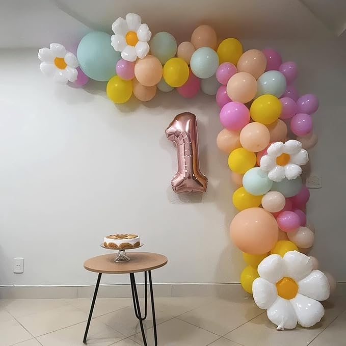 Beliueyes 140Pcs Balloon Garland Arch Kit, Daisy Macaron Purple Green Nude Yellow Party Decorations for Boho Two Groovy Birthday Baby Shower Flower Decor