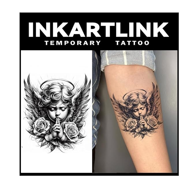 INKARTLINK Tattoo Tech, 2 Sheets Large Semi Permanent Tattoo, Temporary Tattoos, Last 1-2 Weeks, Waterproof, Realistic Look, No Adhesive, No Reflection （Religion Design)183