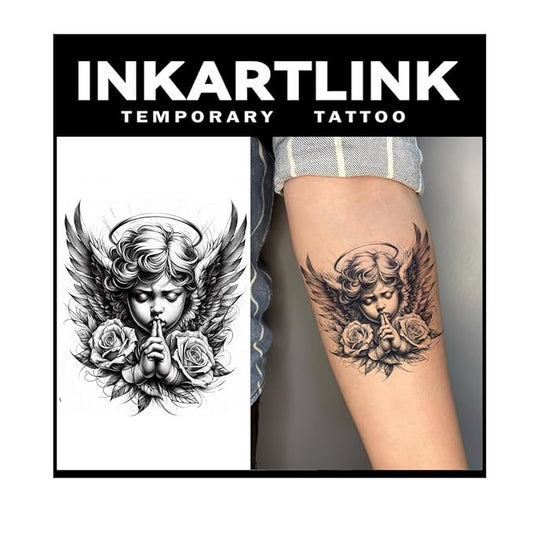 INKARTLINK Tattoo Tech, 2 Sheets Large Semi Permanent Tattoo, Temporary Tattoos, Last 1-2 Weeks, Waterproof, Realistic Look, No Adhesive, No Reflection （Religion Design)183