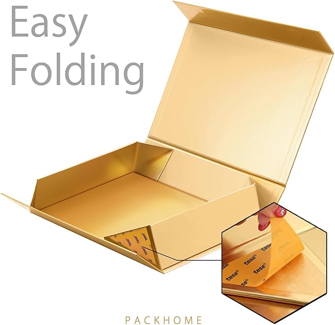 PACKHOME 6 Christmas Gift Boxes 11.5x8x2.5 Inches, Sturdy Shirt Boxes with Magnetic Lids for Multiple Occasions (Glossy Gold)