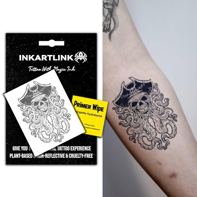 INKARTLINK Semi Permanent Tattoo, Creative Party Tattoo, Exquisite and Realistic Design, Interesting Tattoo Experience, Cruelty-free, Non-reflective, Waterproof (Pirate)