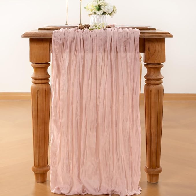Dusty Pink Table Runner Cheesecloth Table Runner 10FT Farmhouse Table Runners 120 Inches Fall Table Decor Dining Room Centerpiece Wedding Boho Baby Shower Birthday