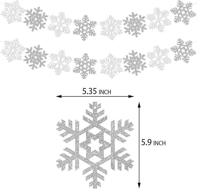 Snowflake-Snow White-Silver Christmas Party-Decoration Garland - 24PCS Frozen Winter Wonderland Ornaments Hanging Paper Streamers,New Years Birthday Holiday Classroom Ceiling Decor Burgleda