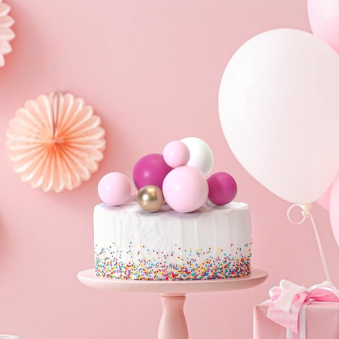 ASTARON 32 Pcs Ball Cake Topper Decorations Mini Balloons Cake Topper Sticks Foam Balls Cake Picks Cake Topper Balls Cake Decorations for Wedding Party Birthday Cake Decorating (Pink Gold)