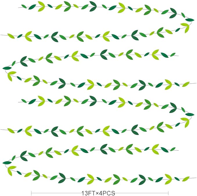 52 Ft Spring Summer Theme Green Paper Leaf Garland Hanging Leaves Streamer Banner for Green Birthday Wedding Engagement Bridal Shower Bachelorette Baby Shower Tea Party Decorations Supplies (4 Packs)
