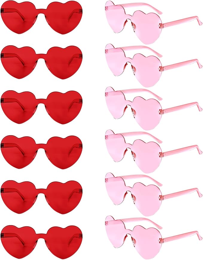 12 Pack Heart Sunglasses for Women Transparent Heart Glasses for Bachelorette Birthday Party Favor Gifts