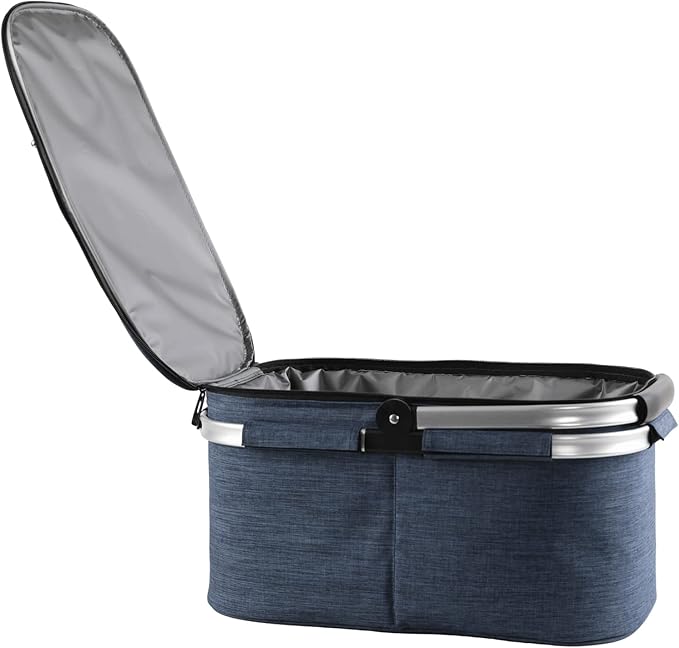 ALLCAMP Picnic Basket - 32L Insulated Cooler, Thickening Foldable Picnic Basket with Removable Baskets & Sewn-in Frame, Basket for House Warming Gifts New Home(Blue)